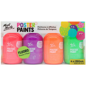 KIDS POSTER PAINT 500ML FLURO 4PCE
