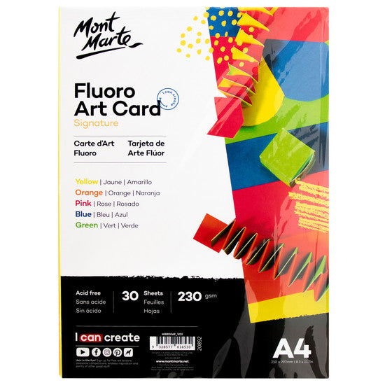 FLURO ART CARD 5COLS 30PCE A4