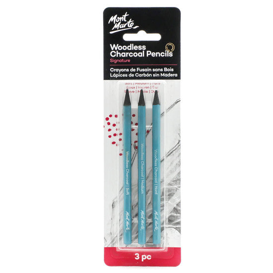 CHARCOAL WOODLESS PENCILS 3PC