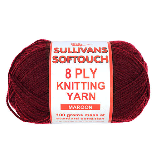 KNITTING YARN SOFTOUCH 8PLY 100G MAROON
