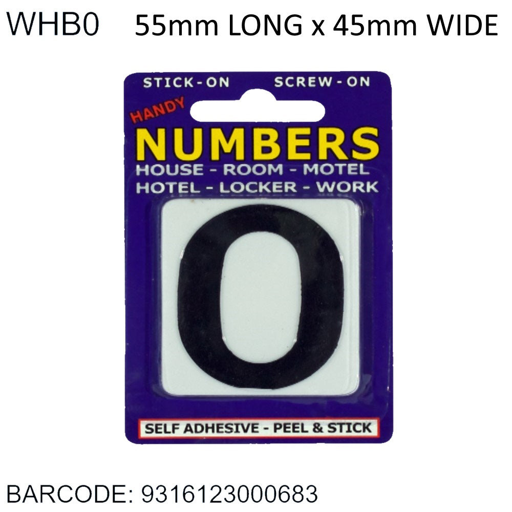 NUMBERS ADHESIVE BLACK ON WHITE 0