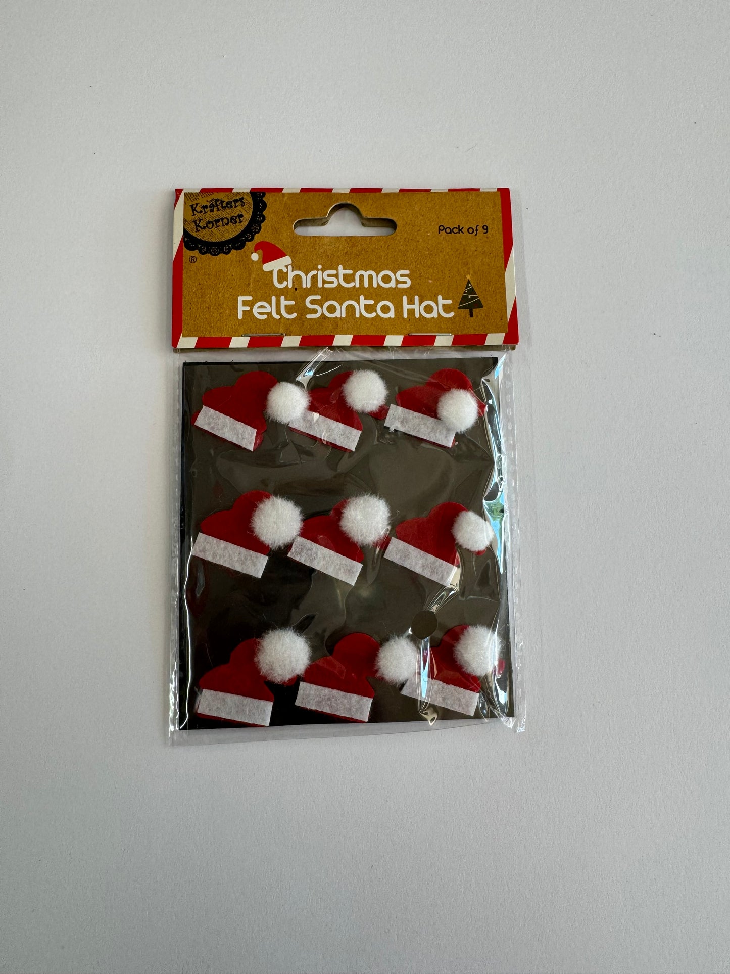 XMAS FELT FUR SANTA HATS PK9