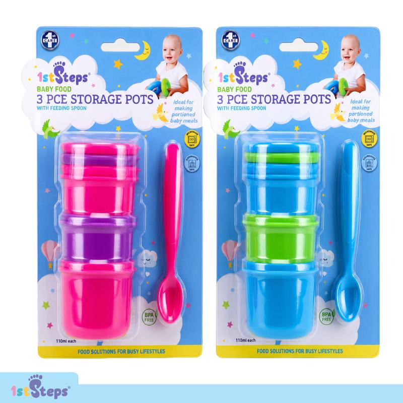 BABY STORAGE POTS W/SPOON 3PK 110ML