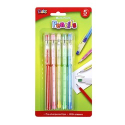 PENCIL MULTI POINT W/ERASER 5PK