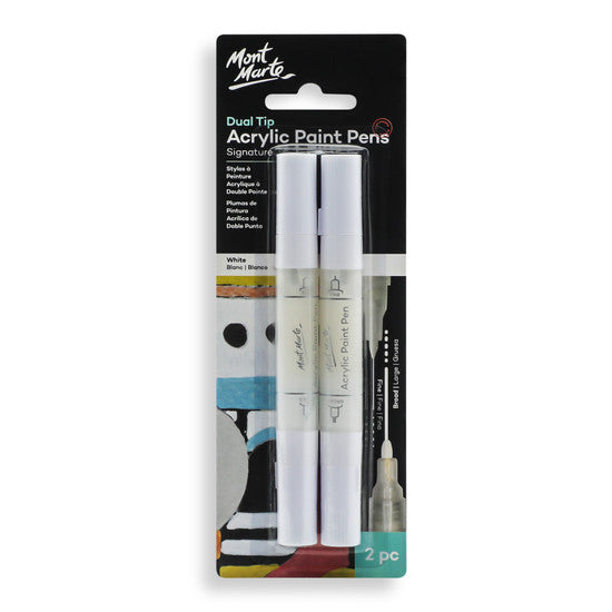 ACRYLIC PAINT PENS DUAL TIP WHITE 2PC