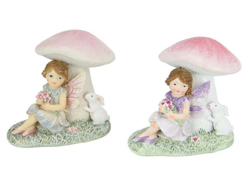 FAIRY W/RABBIT SITTING UNDER MUSHROOM