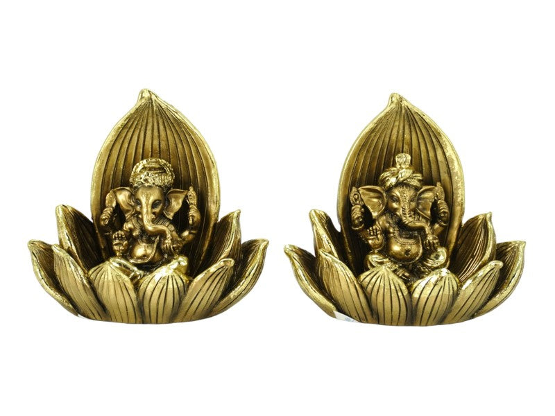 GANESHA W/LOTUS FLOWER GOLDEN 10CM