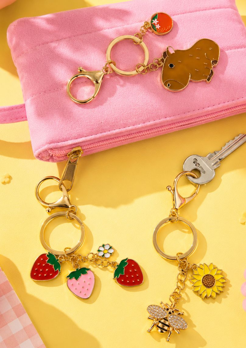 KEYRING W/BEE & FLOWERS