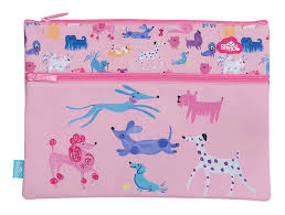 PENCIL CASE A4 TWIN ZIP DOODLE DOGS