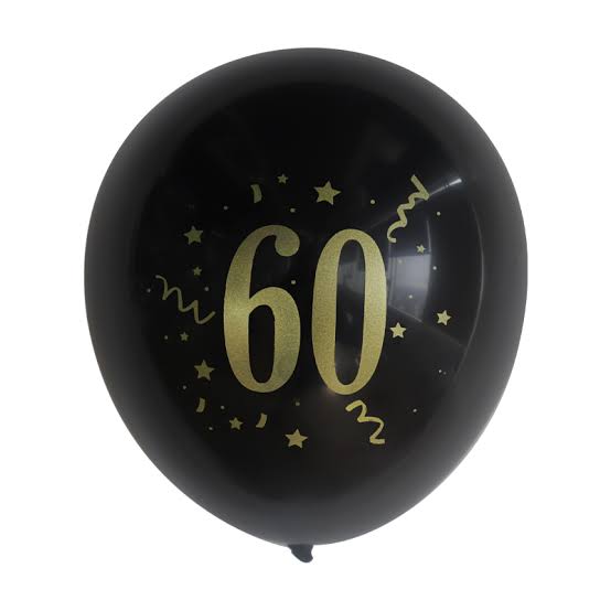 BALLOONS 60TH B'DAY BLACK 8PC