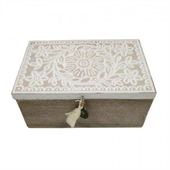 BOX WOODEN PATTERNED 18X11X6.5CM
