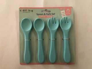 BABY FEEDING SILICONE SPOON FORK SET 4PC