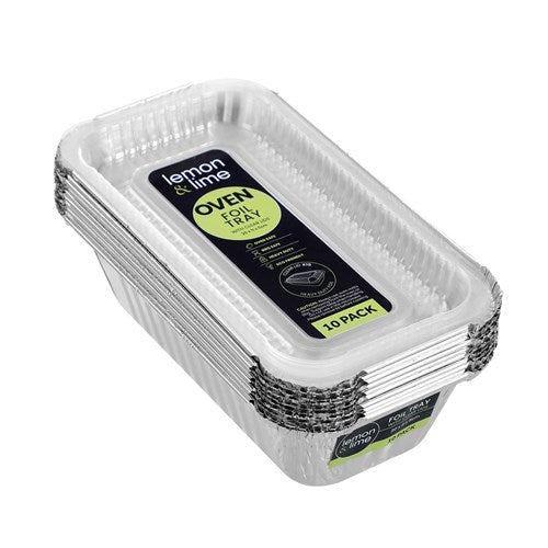 FOIL TRAY W/PLASTIC LID 10PK 20X11X5CM