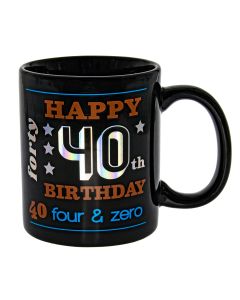 HAPPY 40TH MUG BLACK HOLO
