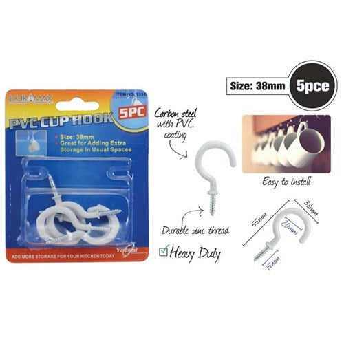 CUP HOOKS WHITE 5PC 38MM