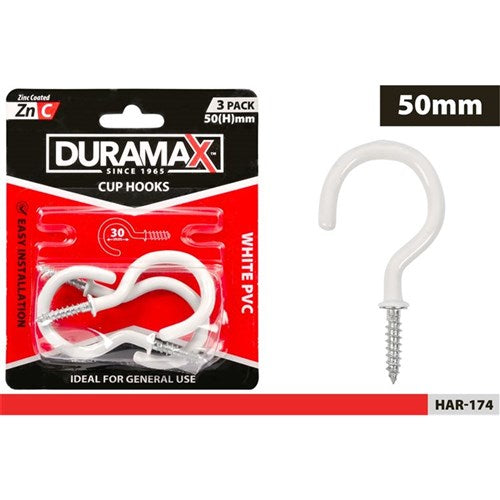 CUP HOOKS WHITE 3PC 50MM