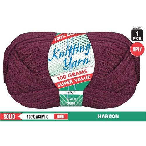 KNITTING YARN 8PLY 100G MAROON