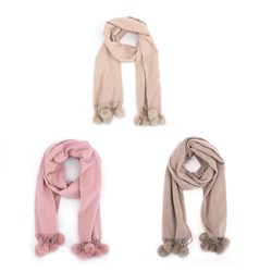 SCARF W/POM POMS 68X180CM ASST
