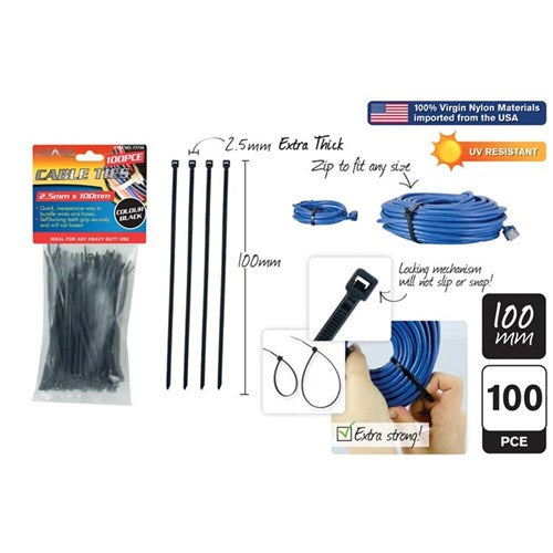 CABLE TIES 100PC 2.5X100MM BLACK