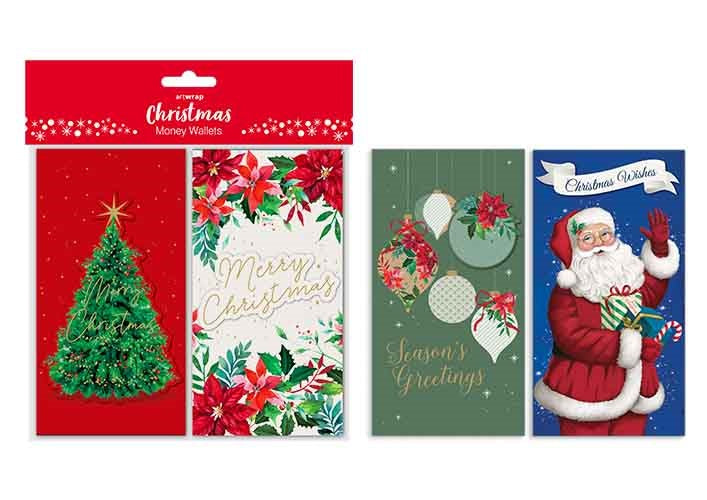 XMAS MONEY WALLET 4PK XMAS TRAD