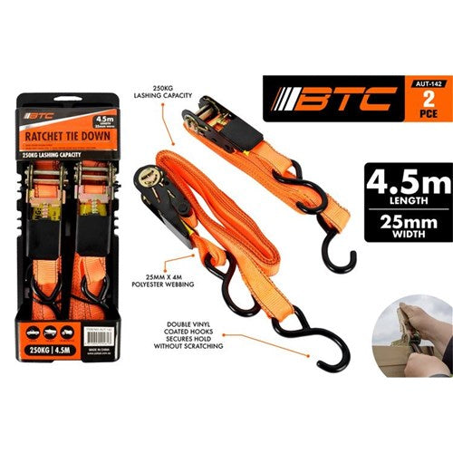 RATCHET TIE DOWN 4M X 2.5CM 2PC