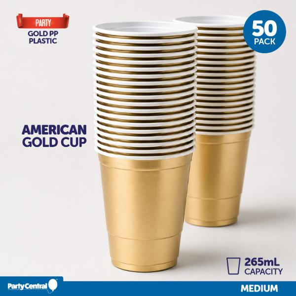 PLASTIC CUPS DISPOSABLE GOLD 265ML 50PC