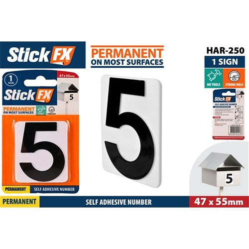 NUMBERS ADHESIVE BLACK/WHITE 5