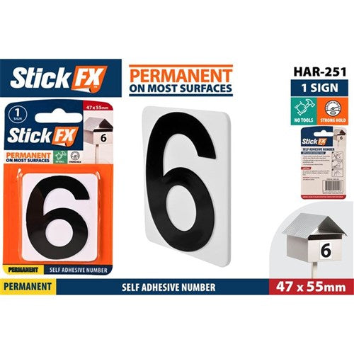 NUMBERS ADHESIVE BLACK/WHITE 6
