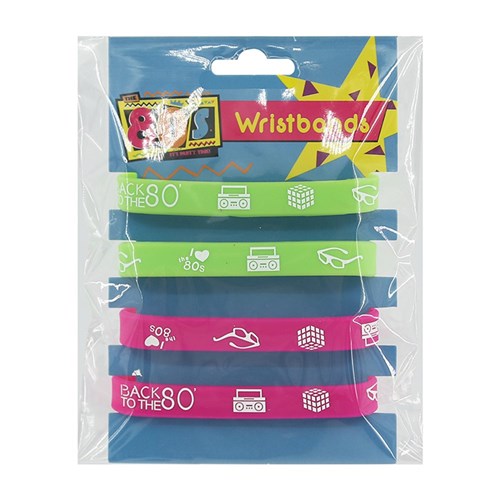 80'S WRISTBANDS RUBBER 4PK