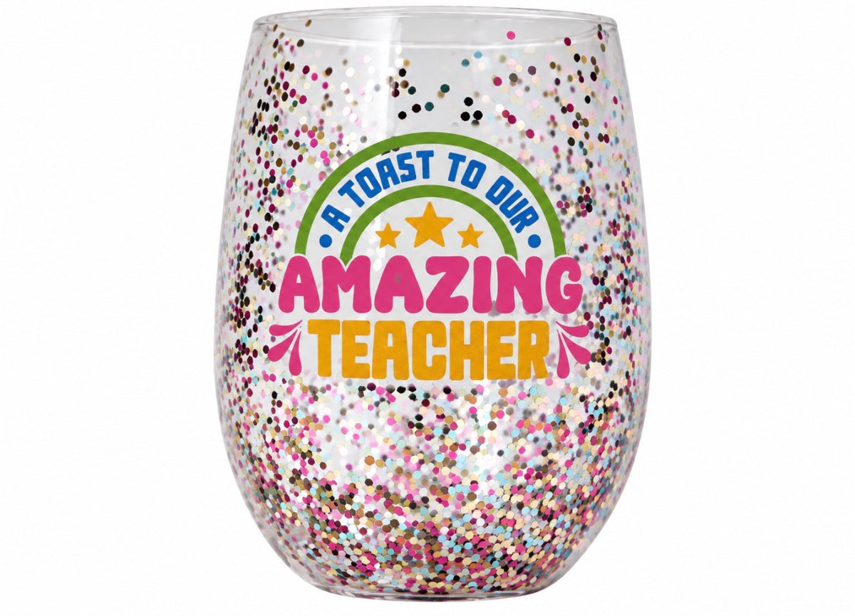 TEACHER WINE GLASS AMAZING GLITTER