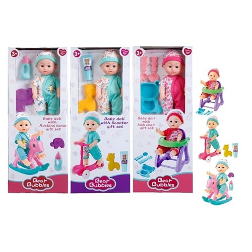 DOLL W/HIGH CHAIR ROCKING HORSE SET