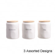 CANISTER CERAMIC W/BAMBOO LID 10X13CM