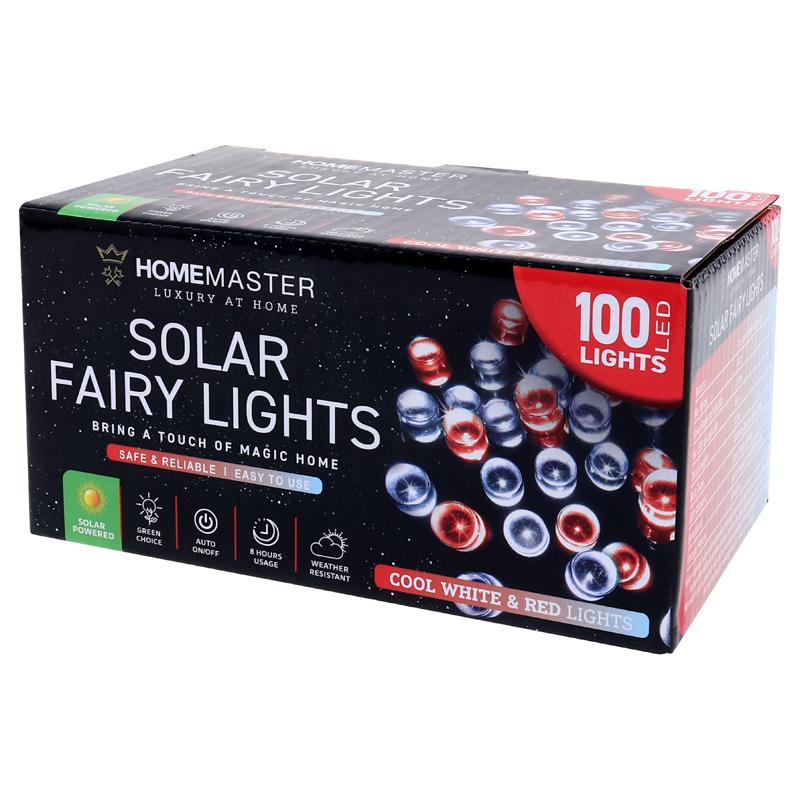 SOLAR FAIRY LIGHTS 100LED RED & WHITE