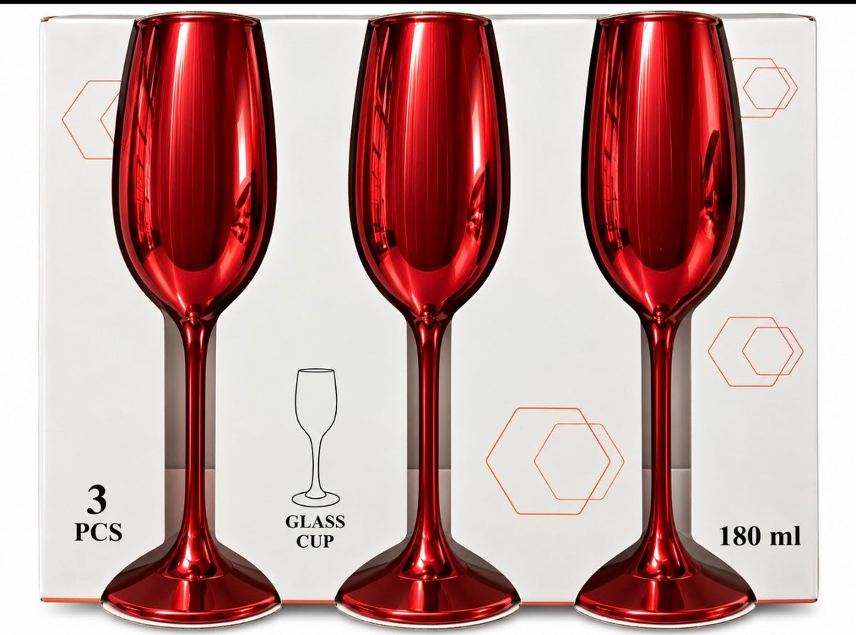 CHAMPAGNE GLASS 180ML PK3 RED