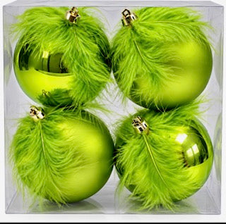 BAUBLES FURRY GREEN 8CM PK4