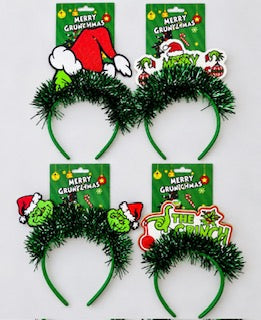 XMAS GRUMPY GREEN HEADBAND ASST