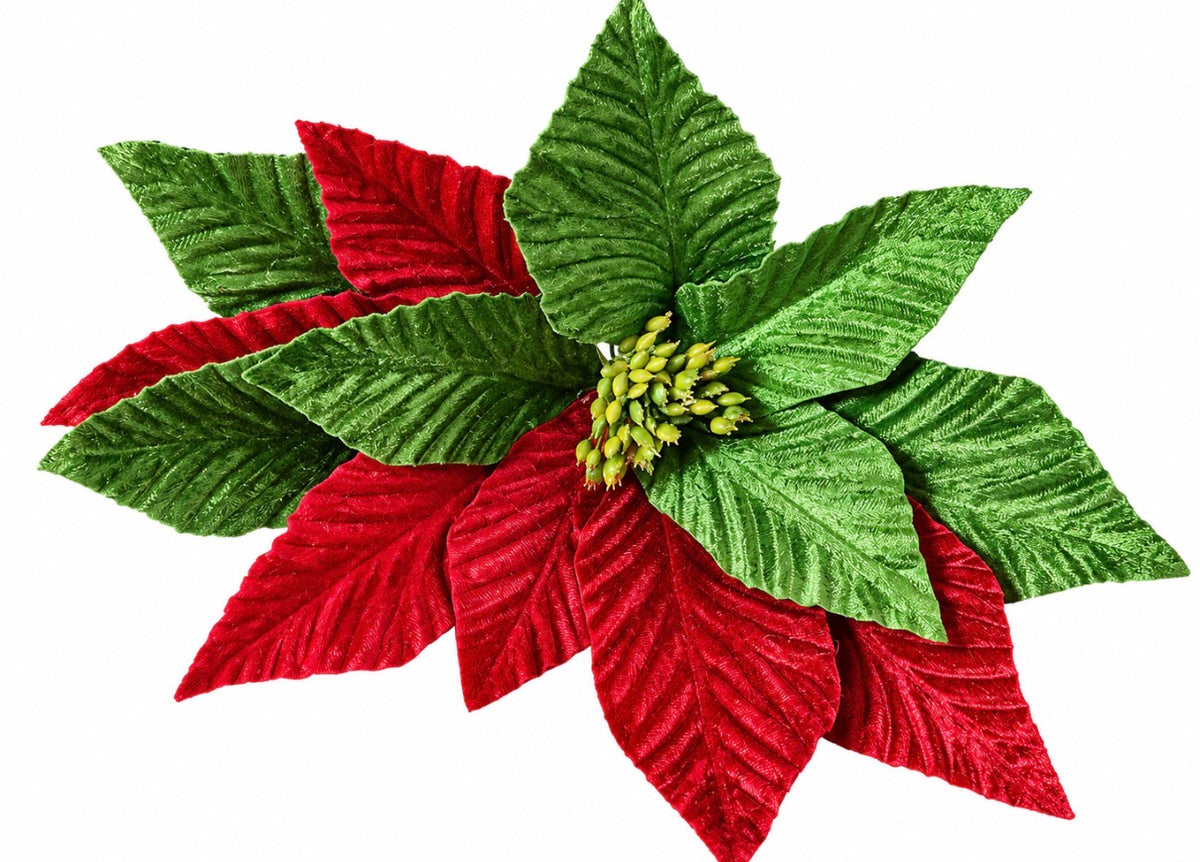 POINSETTIA FLORAL PICK RED/GREEN 35CM