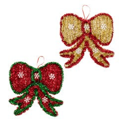 XMAS TINSEL BOW HANGING 27X27CM