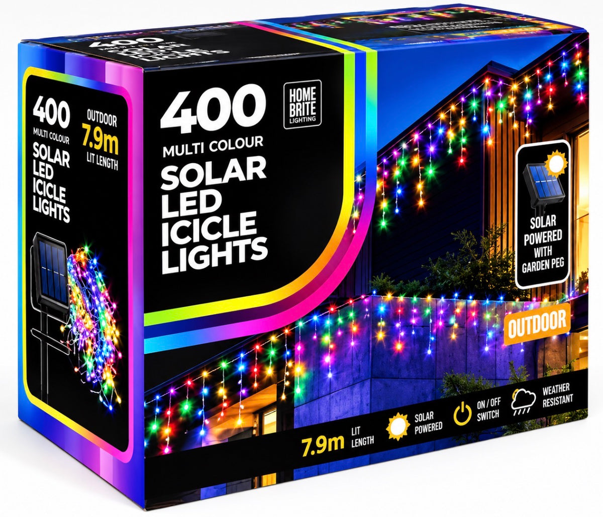 SOLAR ICICLE LIGHTS 400PC MULTI