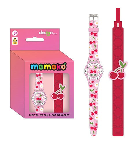 DIGITAL WATCH & POP BRACELET CHERRIES