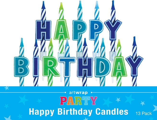 CANDLES HAPPY B'DAY BLUE 13PC