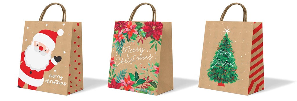 XMAS GIFT BAG KRAFT LGE 3PK