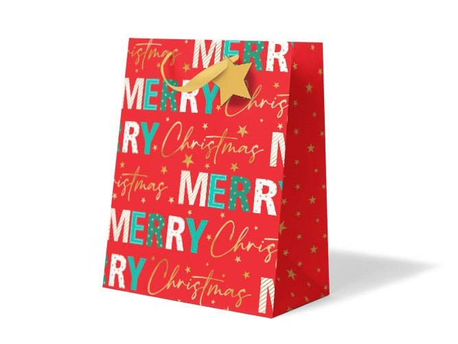 XMAS GIFT BAG MED MERRY TEXT