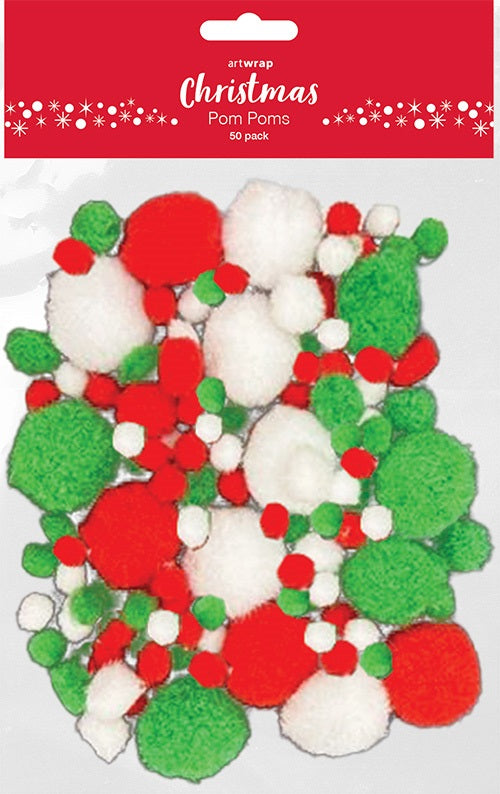 XMAS POM POMS 50PC