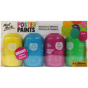 KIDS POSTER PAINT 500ML BRIGHT 4PCE