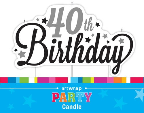 CANDLE LGE 40TH BIRTHDAY STARS