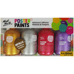 KIDS POSTER PAINT 500ML METALLIC 4PCE