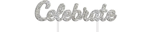 CAKE TOPPER GLITTER SILVER CELEBRATE