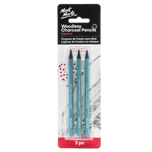 CHARCOAL WOODLESS PENCILS 3PC
