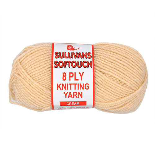 KNITTING YARN SOFTOUCH 8PLY 100G CREAM